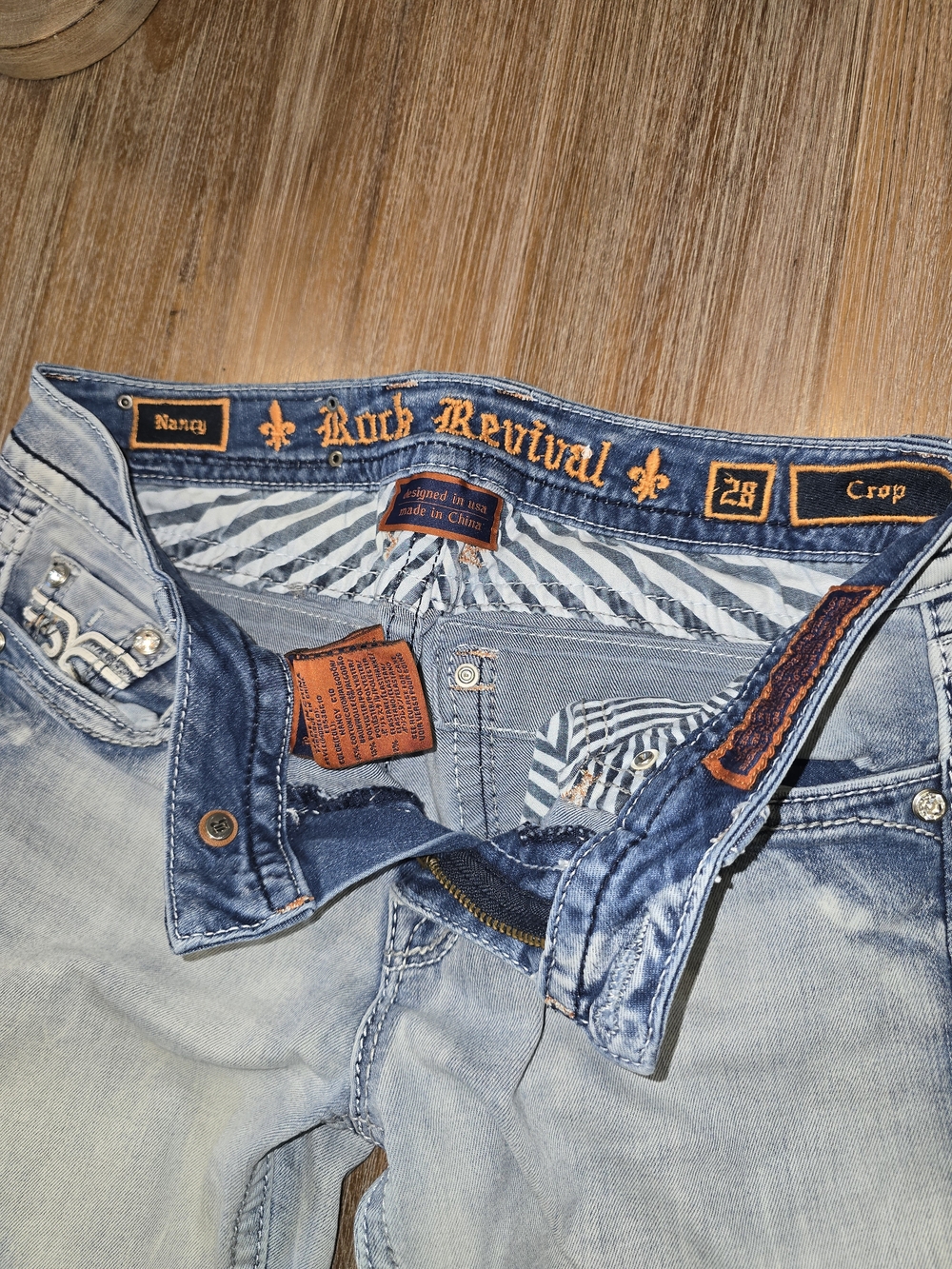Rock Revival Women's Crop Light Wash Blue Jean Capri Size 28